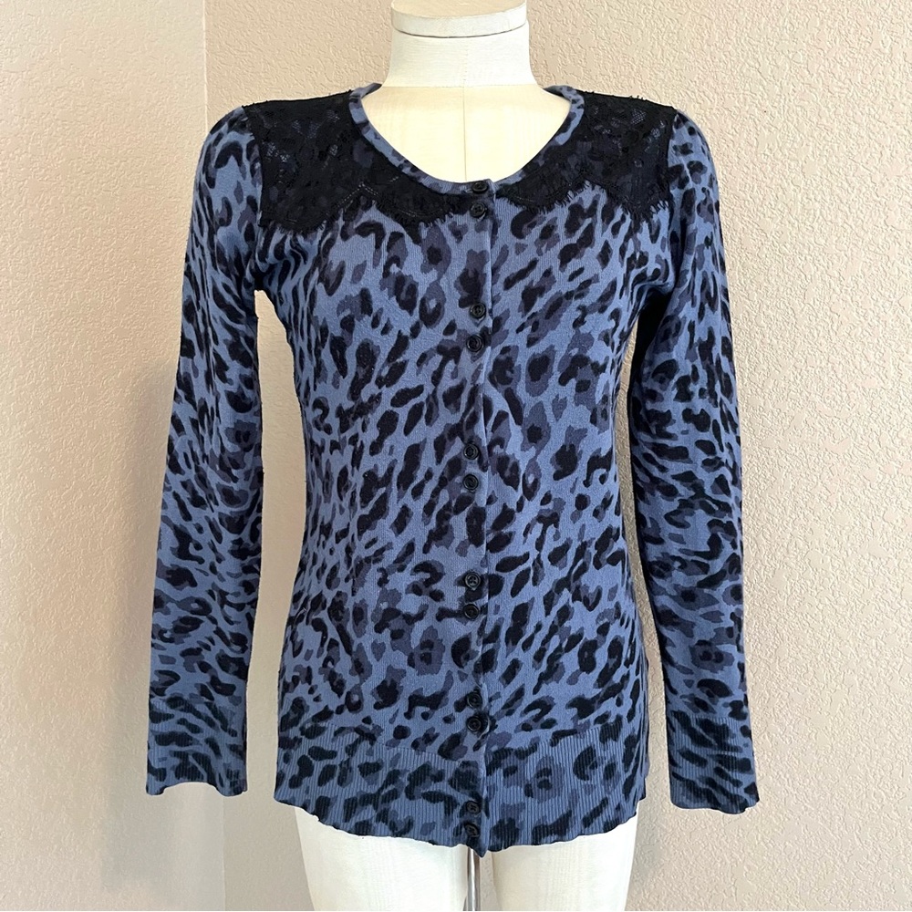 Covington blue animal print cardigan